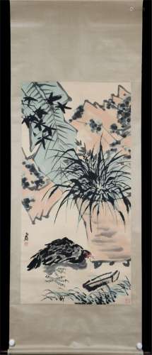 A CHINESE PAINTING OF FLORAL AND CHICKEN