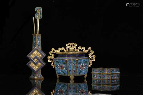 GROUP OF THREE CLOISONNE INCENSE BURNING WARES