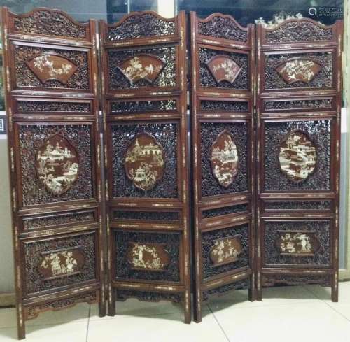 A CHINESE HARDWOOD INLAID MOTHER OF PEARL SCREENS
