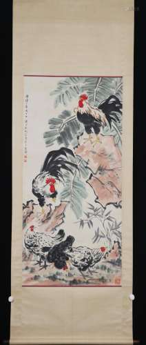 A CHINESE PAINTING OF CHICKENS