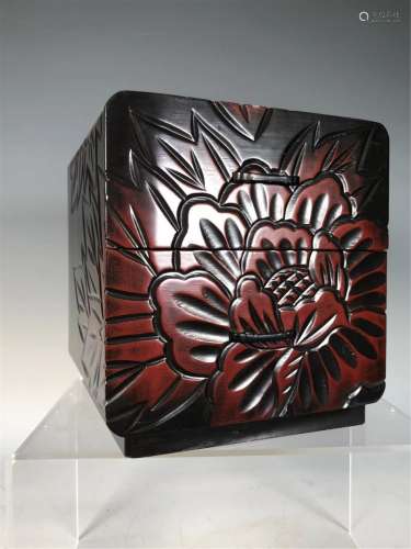 A CHINESE LACQUER CARVED FLOWERS STORAGE CABINET