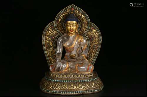A GILDING MOUNTED CRYSTAL SEATED MEDICINE BUDDHA