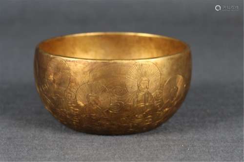 A GILT BRONZE BOWL INCISED WITH BUDDHAS