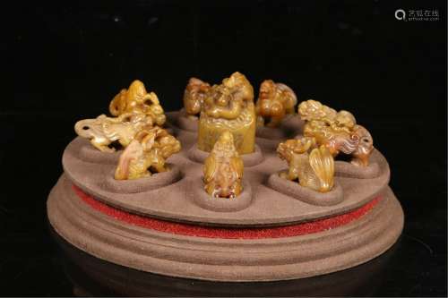 GROUP OF SOAPSTONE CARVING OF DRAGONS