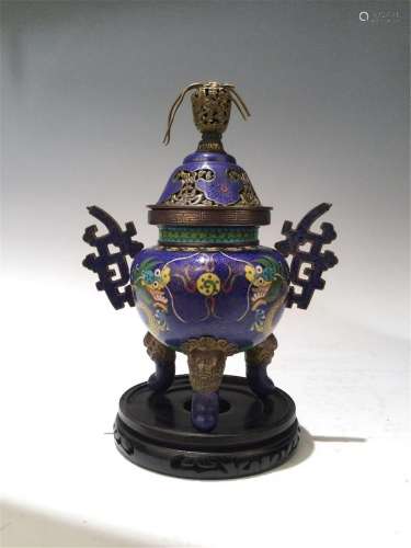 A CHINESE CLOISONNE DOUBLE HANDLE CENSER