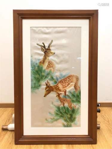 A CHINESE SUZHOU EMBROIDERY DEERS EMBROIDERY PI…