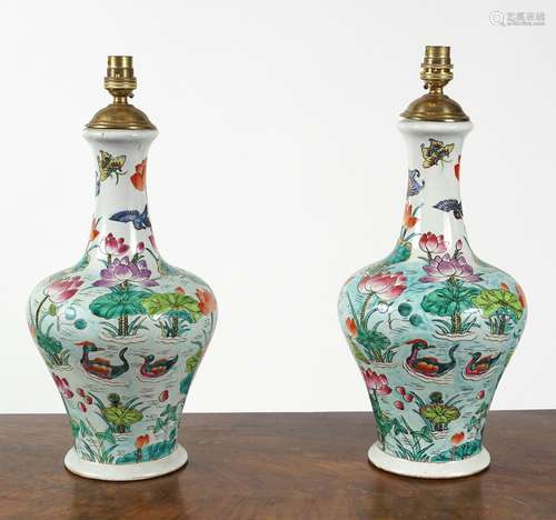 PAIR OF CHINESE POLYCHROME TABLE LAMPS