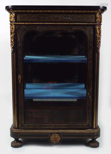 PAIR OF FRENCH EBONY & BRASS INLAID SIDE CABINET