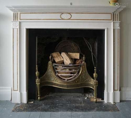 NEO-CLASSICAL SIENNA & WHITE MARBLE CHIMNEY PIECE