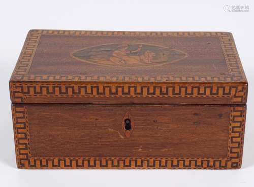 GEORGE III MAHOGANY AND MARQUETRY JEWELLEY BOX