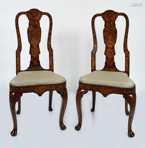 PAIR OF 19TH-CENTURY DUTCH MARQUETRY CHAIRS