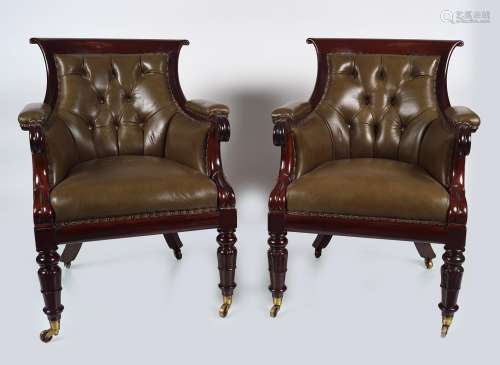 PAIR OF WILLIAM IV MAHOGANY LIBRARY CHAIRS