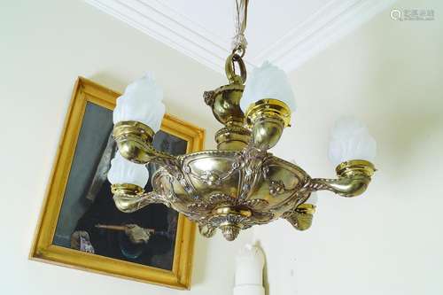 HEAVY 19TH-CENTURY BRASS 6 LIGHT CHANDELIER