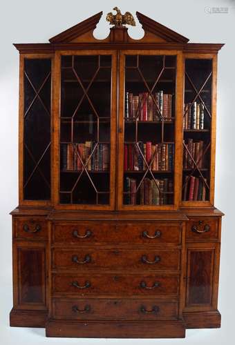 19TH-CENTURY MAHOGANY & WALNUT BREAKFRONT BOOKCASE