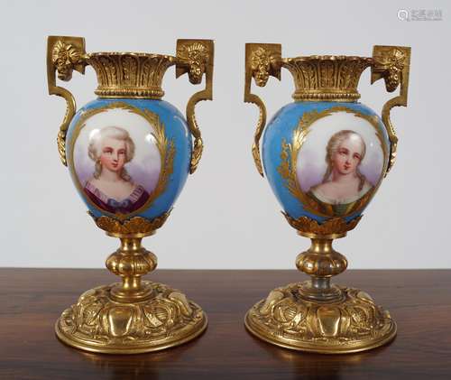 PAIR OF SEVRES AND ORMOLU URNS