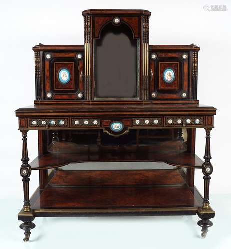 19TH-CENTURY EBONY AND AMBOYNA BONHEUR DU JOUR