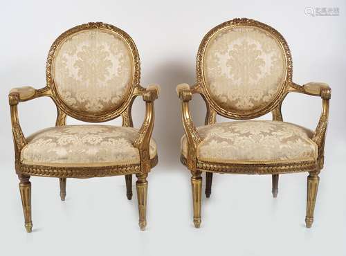 PAIR OF 19TH-CENTURY LOUIS XVI GILT ARMCHAIRS