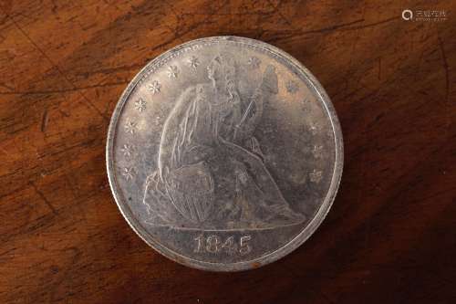1845 AMERICAN SILVER DOLLAR COIN