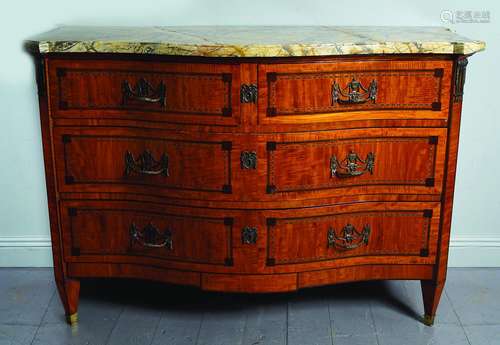 LOUIS XV STYLE SATINWOOD & INLAID COMMODE