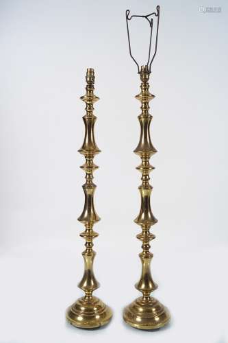 PAIR OF LARGE EDWARDIAN BRASS TABLE LAMPS