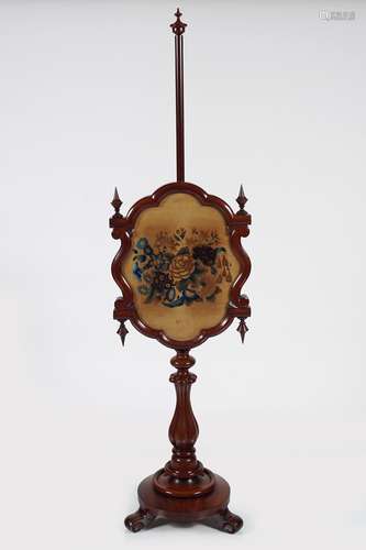 19TH-CENTURY MAHOGANY POLE SCREEN