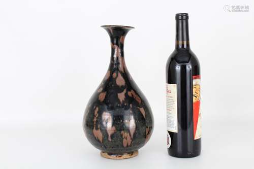 Chinese Russet Spot Black Glazed Pear Shaped Vase