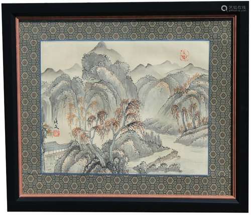 Chinese Landscape Watercolor, Signed.