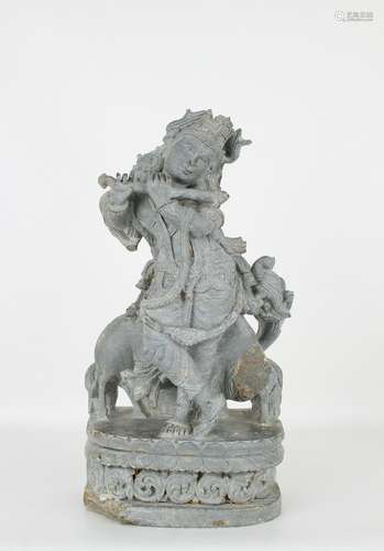 Southeast Asian Carved Gray Stone Krishna