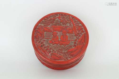 Antique Chinese Cared Cinnabar Box & Cover