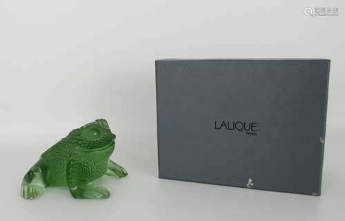 French Lalique Green Toad in Original Fitted Box