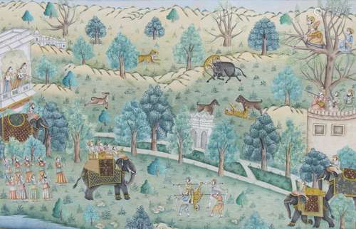 Exceptional Antique Tiger Hunt Scene, India