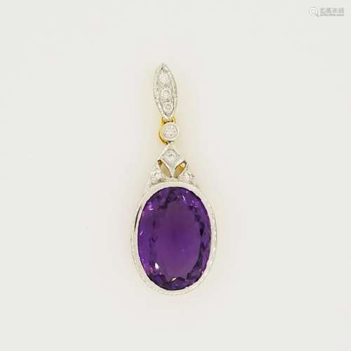 14K Gold Amethyst & Diamond Pendant