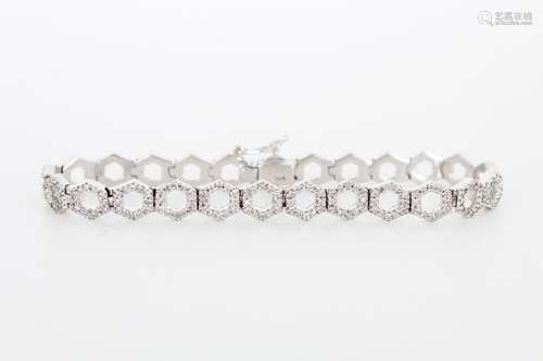 14K White Gold & Diamond Hexagon Style Bracelet