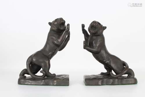 (2) Bronze Panther Form Bookends