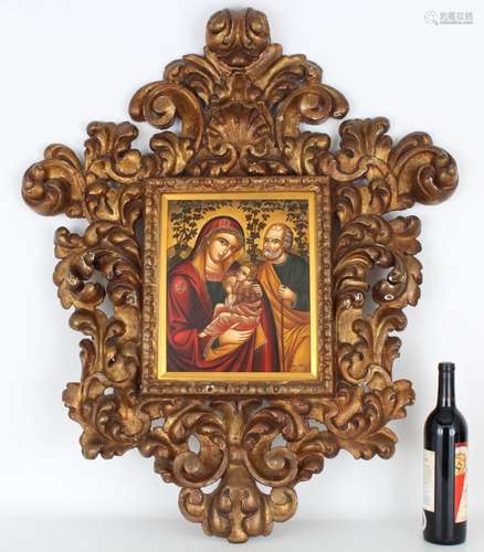 Russian Icon, Large Elaborately Carved Frame