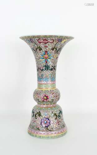 Chinese Famille Rose Gu-Form Vase, Qianlong Mark