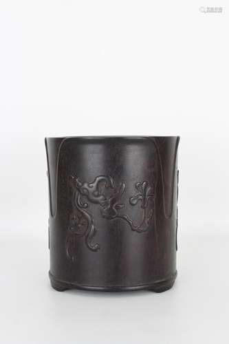 Chinese Zitan Wood 'Dragon' Brush Pot