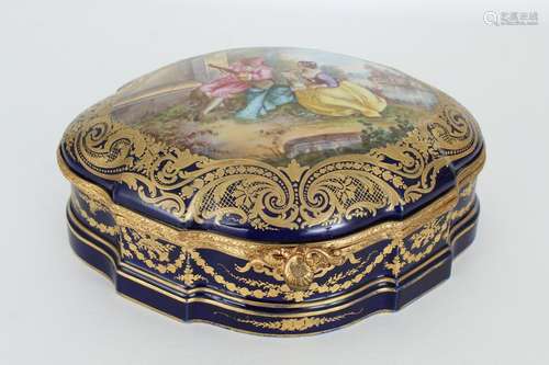 Sevres Style Porcelain Lozenge Shape Gilt Box