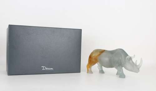 Large Daum France Rhino with Original Fitted Box