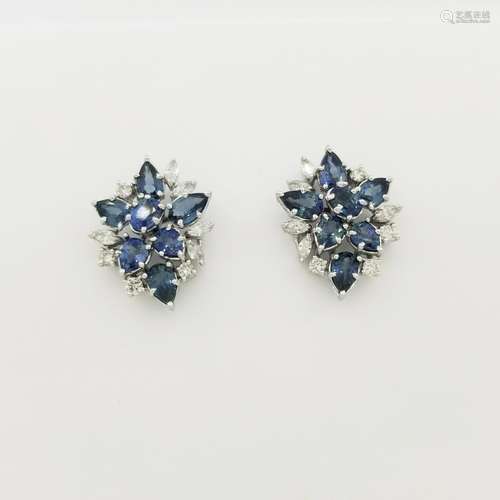 14K White Gold Sapphire & Diamond Earrings