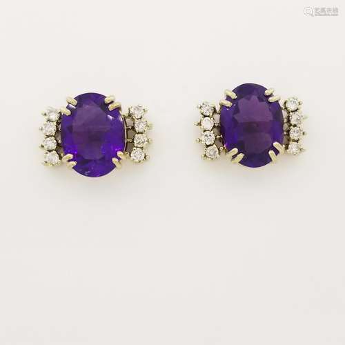 14K Gold Amethyst & Diamond Earrings