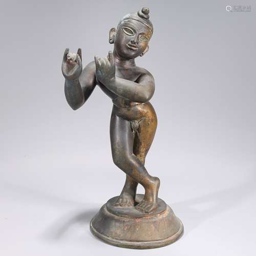 Antique Indian Bronze Statue of Krishna