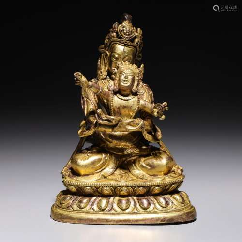 Sino-Tibetan Gilt Bronze Seated Figure with Consort