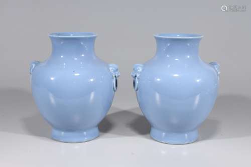 Pair of Chinese Clair de Lune Porcelain Vases