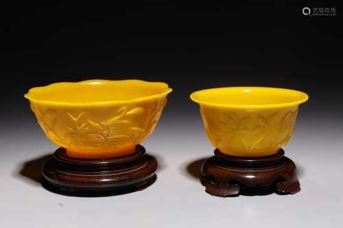 Two Chinese Yellow Peking Glass Bowls