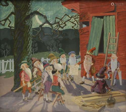 B. Cory Kilvert Gouache on Board Fairytale Scene.