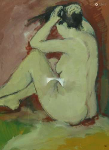 Pierre Poli Signed Gouache on Paper Seated Nude.