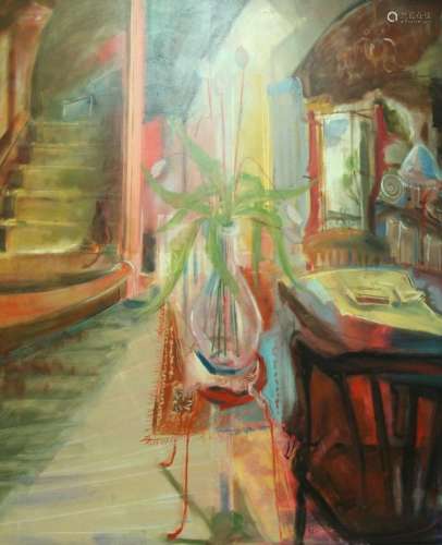Pierre Poli Signed Oil on Canvas Interior Scene.