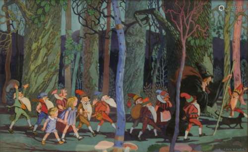 B. Cory Kilvert Gouache on Board Fairytale Scene.