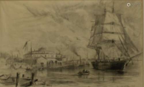 Charlie Lundgren Signed Drawing New York Bay 1869.